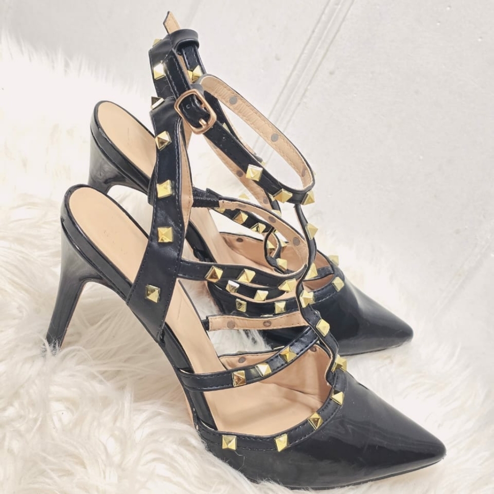 Nicole Miller New York “Huntley” Gold Studded Heeled Pump Sandal Size 9✌️ - Picture 3 of 10